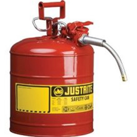 JUSTRITE Red Metal Safety Can, Type ll, 5 Gallon Capacity, with 5/8" x 9" Flexible Metal Hose, for Gasoline 7250120